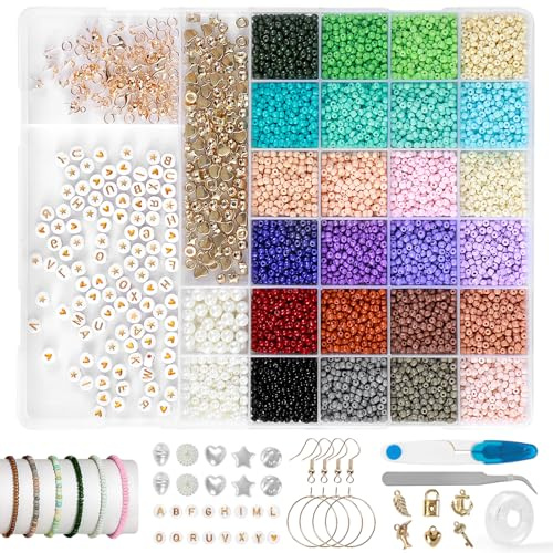 LW 3mm Bunte Perlen Set zum Armbänder Selber Machen, Perlen zum Auffädeln für Kinder und Erwachsene, Ideal für Weihnachten, Schmuckherstellung, Geburtstage, Feiertage, Partys usw
