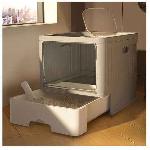 Katzen Klo Katzentoilette mit praktischer Streuschaufel, große Katzentoilette mit Spritzschutz und Deckel und Einstieg von oben, geschlossene Katzentoilette aus Kunststoff, Katzentoilette mit Schublad