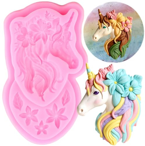 XMOLDNMS Unicorn Silicone Mould Fondant Chocolate Mould Ice Cream Doughnut Mould for Cake Decorating Cupcake Topper Gum Paste Candy Polymer Clay