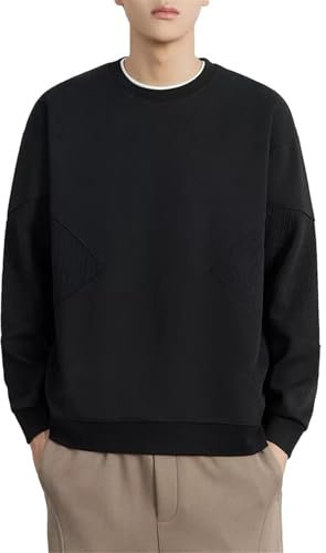 Seiizaa Sudadera con Cuello Redondo, Sudadera cálida, Jersey Holgado de otoño e Invierno, Sudadera de Punto-Black-XL