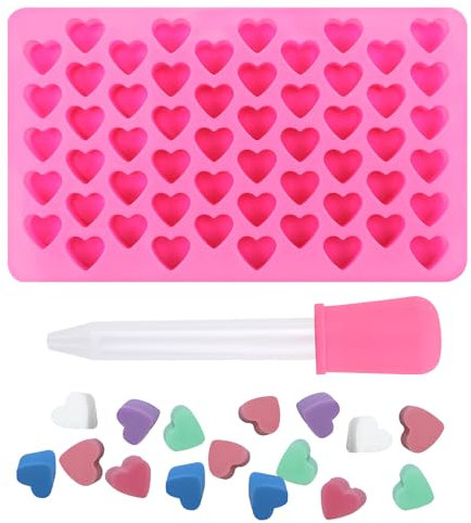 Molde de Silicona en Forma de Corazón Reutilizable,Molde Silicona,55 Cavidades para Chocolates, Gelatina, Pasteles - Material de Grado Alimenticio, Antiadherente,Ideal para el Día de San Valentín,Rosa