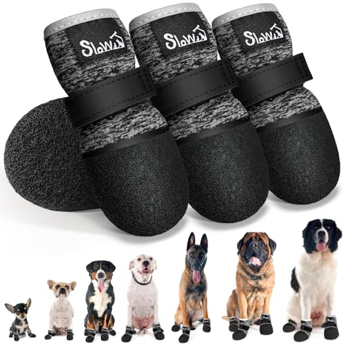 Eyein Hundeschuhe Pfotenschutz, Atmungsaktive & Rutschfeste Hundesocken für Hartholzböden und heiße Sommerböden, reflektierender Hundeschuhe mit Klettverschluss für Spaziergänge im Freien (Schwarz, 8)