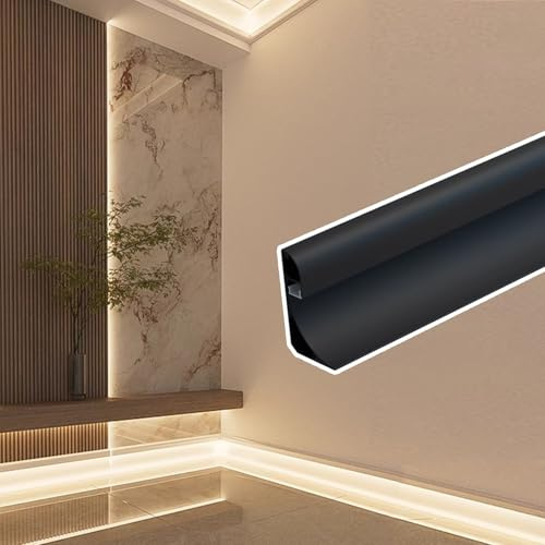 Genérico Perfil de Canal LED de Aluminio para bañadores de Pared/zócalos de Suelo, moldura de Corona y cornisa de iluminación con Marcos de Techo, Mejora la decoración del hogar (Negro, 30 m/98,4 pie