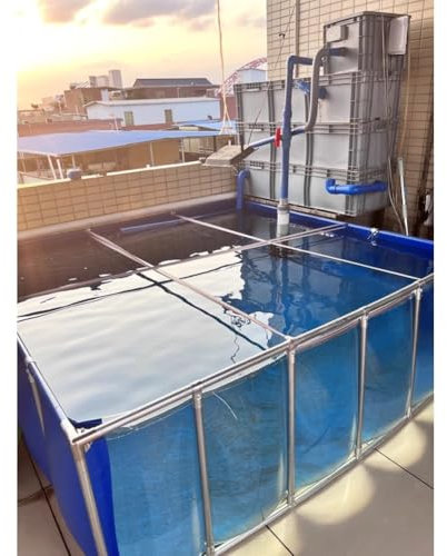 GZHERVICES Aquarium-Poolteich mit transparenter Sichtscheibe und Ablassventil, PVC-Segeltuch-Fischteich mit Rahmen, für Teiche, Fischtanks, Koi, Goldfische, Schautanks(Blue-0.4m,0.5x0.5m)