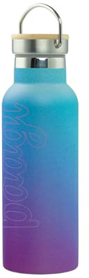 Baagl Trinkflasche Kinder Edelstahl für Mädchen – Auslaufsichere Thermosflasche mit Bambusdeckel – BPA-freie Wasserflasche für Schule - Thermoskanne, 500 ml (Gradient Blau-Violett)