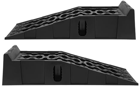 2er Set Auto Auffahrrampen Kunststoff 5T Traglast, PKW LKW Hebebühne 17cm Hubhöhe, Hochbelastbare Rampe Auto für jeden Untergrund, Rutsch Design