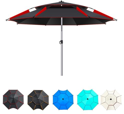 IMUNKT Angelschirm Im Freien Windschutz Strandschirm 180/200/220/240/260cm Angeln Sonnenschirm 360°Neigbar Für Picknick, Camping(Black-red,260cm/8.5ft)