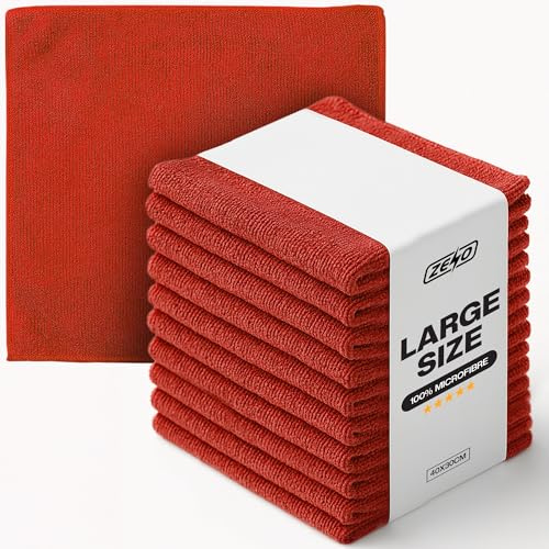ZENO Microfibre Cloth 40 X 30CM | Cleaning Cloths | Ultra Absorbent Microfiber Cloths | Lint Free Microfibre Cleaning Cloth | Streak Free, Scratch Free Cloths for All Surfaces (50, Red)