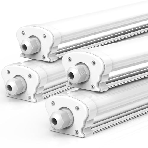 JESLED Feuchtraumleuchte LED 60CM 6500K Kaltweiß 15W 2600LM -4er Set | Einfache Montage Verknüpfbar Nassraumleuchte, IP65 Feuchtraum Werkstattlampe für Büro Keller Garage
