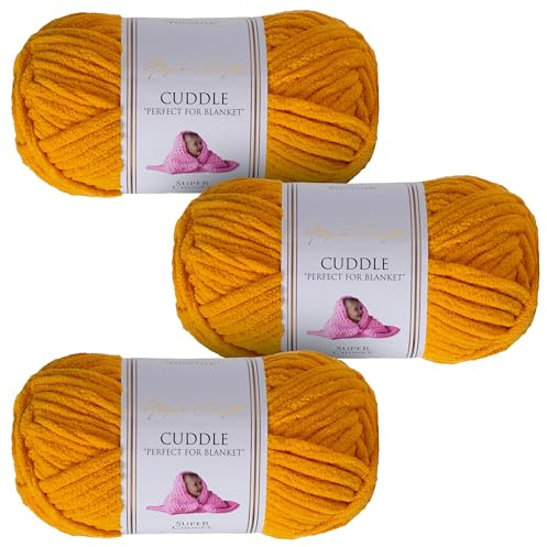 Utopia Crafts Cuddle Supertjockt Chenillegarn Senapsgul, 100 g 60 m Nystan, Fluffigt, Mjukt & Lätt att Använda, Chunkygarn för Virkning & Stickning, Nybörjarvänligt Alternativ till Ullgarn - 3-pack