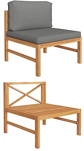 XINCXIN Mittelsofa, Balkon Couch gartensessel korbsessel Outdoor terassenmöbel außen Geeignet für patios Yard Balconies Garden mit Dunkelgrauen Kissen Massivholz Teak