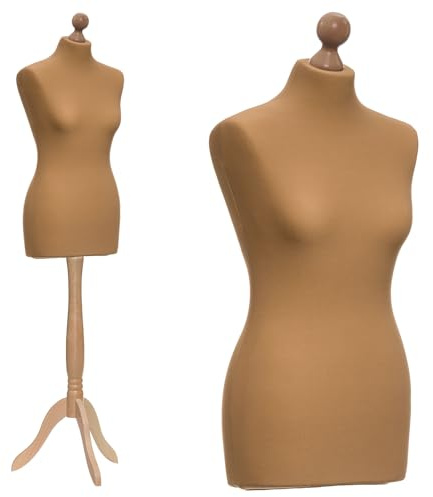 DummyDoll Schneiderpuppe weiblich Größe 36/38, Überzug Haut/Gold, Holzdreibein Buche