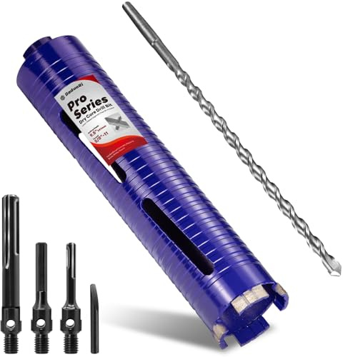 DaduoRi 2-1/4 Dry Core Drill Bit with Pilot Bit & 3 Adapters (SDS Plus/SDS Max/1/2 Hex),Upgraded-Welded Core Bits for Concrete, Masonry, Brick, Stone, Mortar - 5/8-11 Thread, 9.5 Depth (2.25)