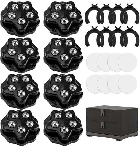 8 Pezzi Ruote per Mobili con Freno, Ruote per Spostare Mobili Pesanti | Capacità 300kg, Girevoli Autoadesive Rotanti a 360°, Sfere SpostaMobili,Ruote a Sfera, Valigie, Elettrodomestici