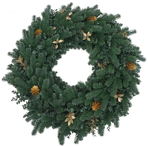 Mendler Künstlicher Kranz HWC-O98 Ø60cm - Tanne mit goldfarbenen Zapfen | Türkranz, Tischkranz, Deko, künstlich