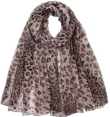 Leopard Print Scarf for Women, Lightweight Chiffon Silk Feel Rectangular Scarf, Soft Touch Fashion Accessory (Coffee)