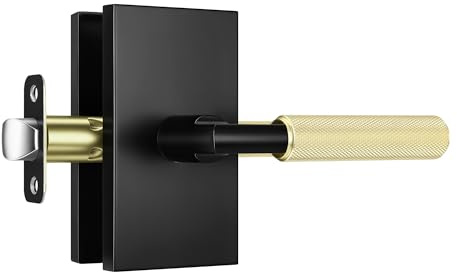 Leydebong 1 Pack Interior Passage Door Knurled Handle, Door Lever for Closet and Hallway, Reversible Non-Locking Handle Lever, Matte Black and Satin Brass
