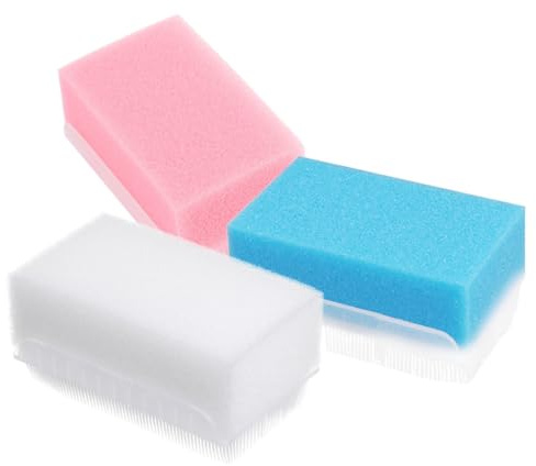 BIUDECO 3pcs Sensory Bathing Brushes for Cradle Cap Treatment and Body Scrubbing Soft Tactile Development Tool in White Pink Blue for Gentle Head Washing and Hand Cleaning