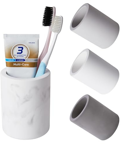 Drying Stone Toothbrush Holder, Diatomite Toothbrush Holders for Bathroom Counter, Quick Drying Electric Toothbrush and Toothpaste Holder Bathroom Organizer, Marble White