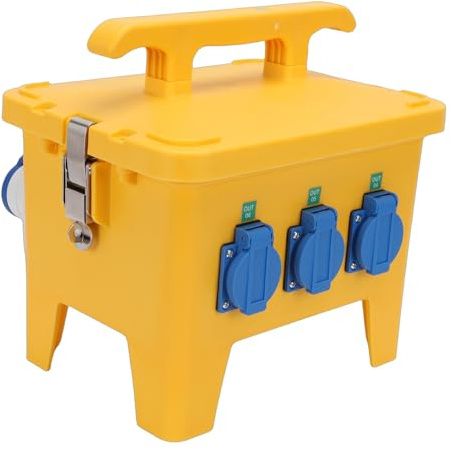 Walfront Wasserdichter Strom Verteilerkasten Aufputz, Tragbar mit Griff Baustromverteiler, IP65 Wandverteiler Stromverteiler, 3 3-Stift Buchsensteckdosen + 3 CEE 3P Steckdosen