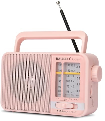 Tragbares UKW/MW Radio mit lautem Lautsprecher, Transistorradio (rosa) | (Batteriebetrieb oder USB) für Indoor, Outdoor & Notfälle