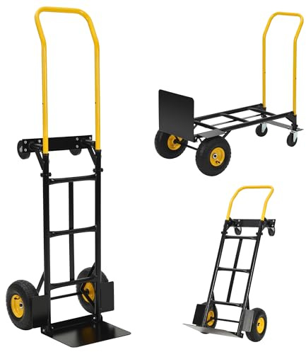 RBFGYIOP Carrello da trasporto pieghevole 2-in-1 - Convertibile a mano e piattaforma per magazzino, logistica, giardino, ufficio - 4 ruote antiforatura da 8, manico regolabile - Portata 400LB - Nero