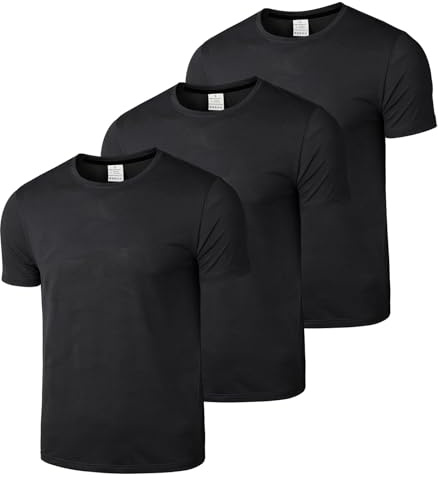 Superora Confezione da 3 magliette sportive da uomo, ad asciugatura rapida, per corsa, allenamento, a maniche corte, in rete traspirante, con motivo jacquard mimetico, 3 neri., XXL