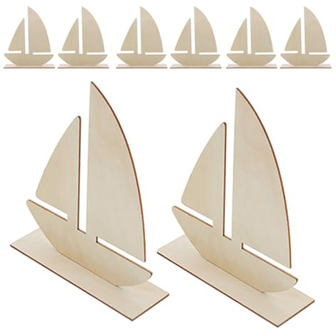 jojofuny 8pcs DIY Wooden Sailboat Model Kit for Crafts with Unfinished Wood, Paintable and Textured Finish, Includes Clay Baseboards and Molds, for Home Decor and Craft Project Activities
