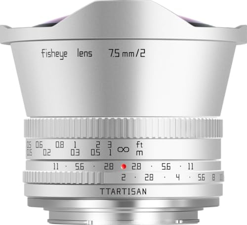 TTARTISAN APS-C 7.5mm F2 Fisheye Obiettivo, 180° ultra ampio, ampia apertura F2 con anello di apertura, compatibile con fotocamere Sony E-mount A5000, A5100, A6000, A6100, A6300, A6400, A6500