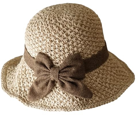 Xanthelle UV Schutz 50+ Sonnenhut Strohhut Damen, Sommerhut Strandhut Reisehut, Breite Krempe Leichtes Papierstroh, Faltbar mit Eleganter Schleife