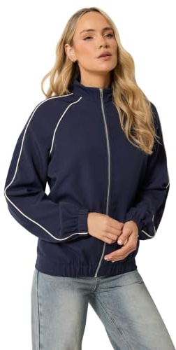 Long Tall Sally - Lts Tall Blue Piped Funnel Neck Jacket - Women's