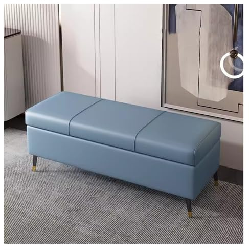 Blå ottoman solbänk i fuskläder – 80 cm rullformad lyfttopp fotpall för sovrum, vardagsrum och entré – Slish stoppad barnbyrå