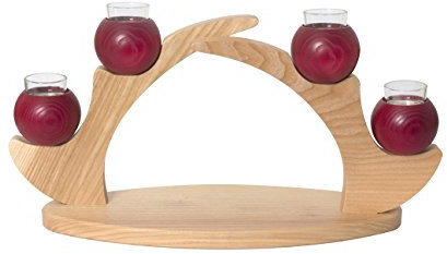 Drechslerei Kuhnert - Tischleuchter/Teelichthalter für 4 Kerzen - Rot - Maße: 47x17x23 cm - Made in Germany