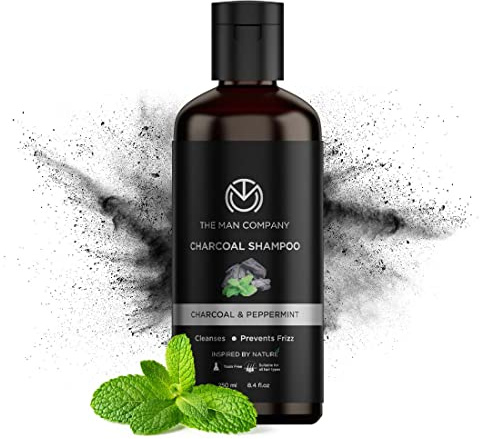 THE MAN COMPANY Charcoal Shampoo for Greasy Hair – Refreshing Shampoo, Clove & Peppermint Shampoo (250 ml) – Sulfate free Shampoo for Oily, Frizzy Hair – Soothing, Balancing Shampoo, Scalp Exfoliator