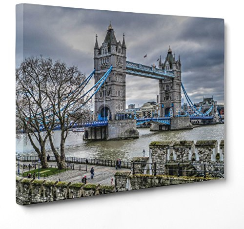 QUADRO SU TELA CANVAS - INTELAIATO - PRONTO DA APPENDERE - Tower Bridge Londra - UK London Inghilterra - 30x40cm - Senza Cornice - (cod.3813)