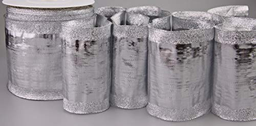 finemark Dekoband Glamour Silber 25 m x 10 cm Geschenkband Tischband glänzend Weihnachten Advent Dekoration Glitzer Tischläufer Schleifenband mit Draht Drahtkantenband metallic Hochzeit Geburtstag