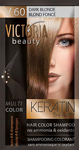 Victoria Beauty Keratin Therapy Hair Colour Shampoo – Temporary Hair Dye, Lasts 4 – 8 washes, Ammonia and Oxidant-Free, Pack of 6x40 ml (Dark Blonde)