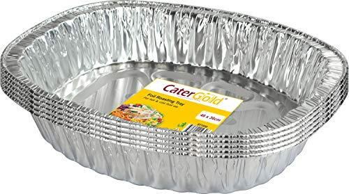 KUSNUG Large Oval Disposable Aluminium Foil Trays 46 x 36 x 8cm Approx (5 Pack) - Baking Pan - Practical, Disposable - Silver