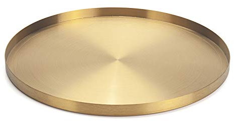 DOKOT Rundes Tablett aus Edelstahl Serviertablett Goldfarben Schmuck- und Make-up-Organizer/Kerzenteller Gold (32 cm)