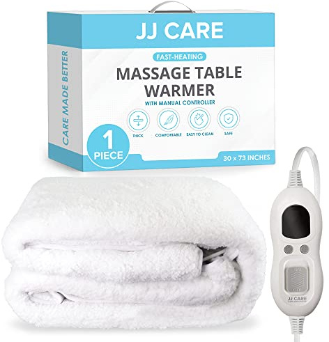 JJ CARE Massage Table Warmer 30x73, Sherpa Fleece, 3 Heat Control Settings, 13ft Power Cord & Overheat Protection for Massage Therapy Bed Warmer Mattress Table Pad