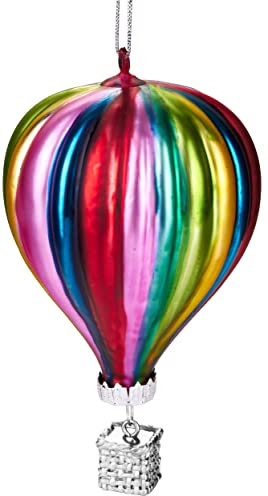 BRUBAKER Heißluftballon Bunt - Handbemalte Weihnachtskugel aus Glas - Mundgeblasener Christbaumschmuck Figuren lustig Deko Anhänger Baumkugel - ca. 11 cm