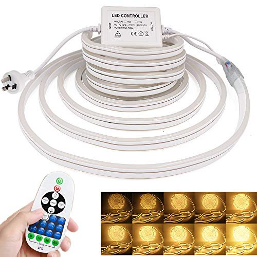 XUNATA Doppelseitige LED Neon Streifen Warmweiß, 220V-240V 2835 120leds/m Diffusion Flex LED Lichtband Schlauch mit 23 Tasten Fernbedienung (Warmweiß, 12M)