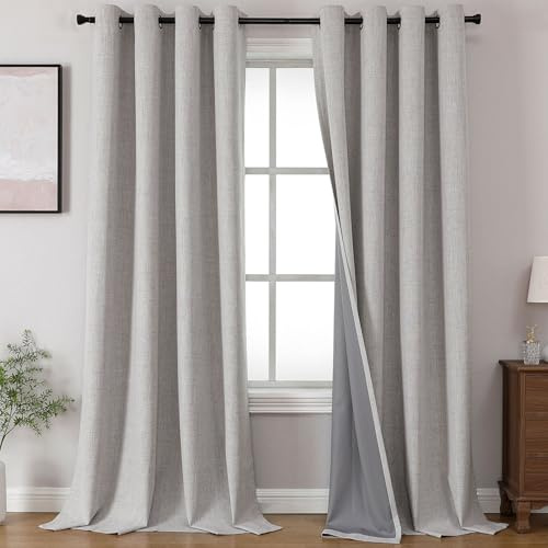 Joydeco Blackout Curtains Panels for Bedroom, Thermal Insulated Room Darkening 2 Faux Linen Drapery Panels for Living Room, Grommet Top (52x95 inch, Off White)