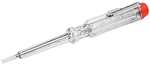 TOOLSTEK 140mm 3mm Mains Tester Plain Slot Blade Neon 100-500Volts Circuit electricians Electrical Voltage Pen Flat Screwdriver Transparent Safety Insulated Handle Pocket Clip