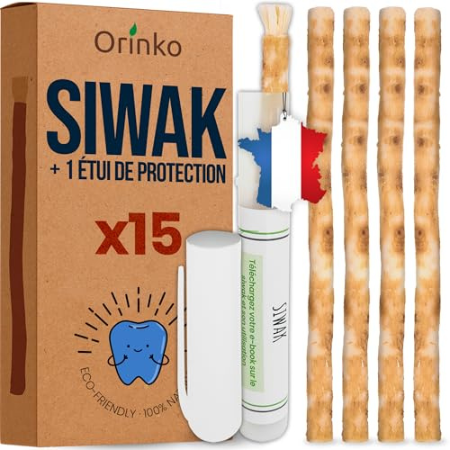 ORINKO 15 Bâtons de Siwak – Miswak Brosse à Dents Naturelle et Vegan – Soin de la Bouche Traditionnel et Blanchiment des Dents