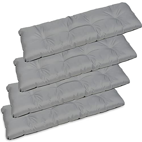 SuperKissen24. 4er Set Sitzkissen Bankkissen Bankauflage für Gartenbank - 120x38 cm - Outdoor und Indoor - Grau