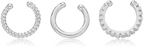 3 Stück Silber Ohr Manschette Paar Knorpel Ohrclip Edelstahl Ohrclips Nicht Piercing Ohrstecker für Damen Mädchen