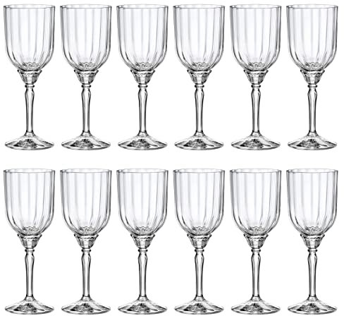 Bormioli Rocco 12x Clear 245ml Florian Cocktail Glasses - Vintage Art Deco Glass Cocktail Wine Gin Margarita Drinking Goblets Gift Set