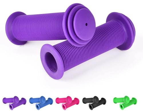URAQT Manopole per manubrio della bicicletta, tinta unita, per bambini, morbide, antiscivolo, in gomma, universali, per ragazzi e ragazze (viola)