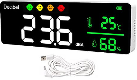 Digitaler Dezibel-Schallmesser Intelligenter GeräUschdetektor mit LED-Anzeige Lärm Temperatur Feuchtigkeit 30-130dB Bereich Lärm Dezibel Meter für Haus, Studio, Klassenzimmer Lärm Monitor